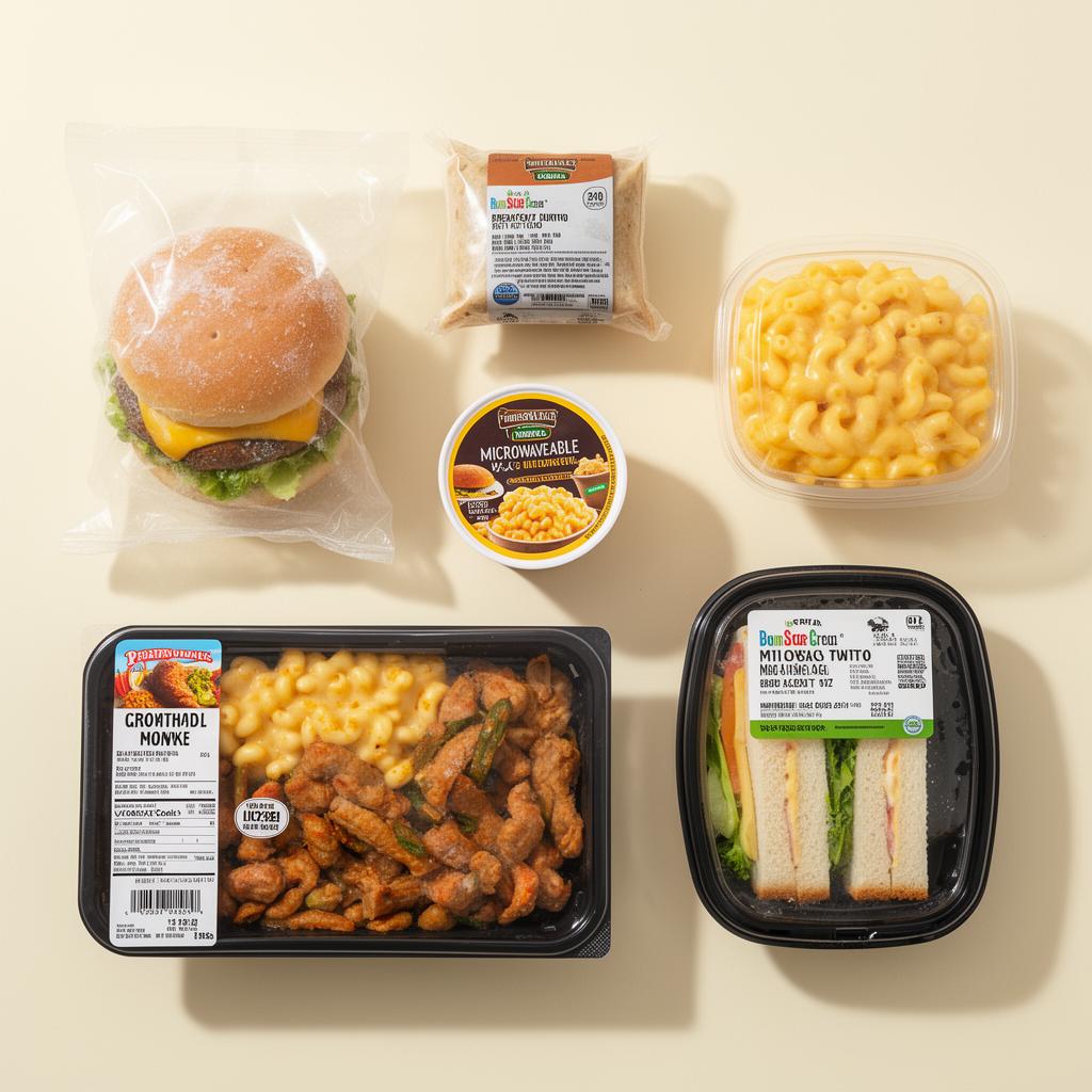 Grab-and-go meals and frozen breakfast options in a Hazel's Smart Markets cooler.
